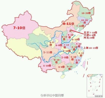 全国菜价倍增图。
